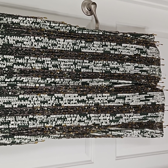 Mac DuggalHigh Neck Short Sleeve Crystal Fringe Column Dress - Picture 9 of 13